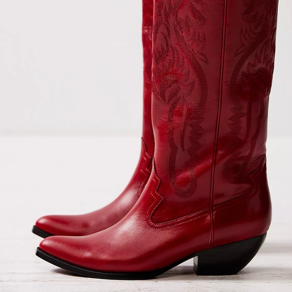 Jeffrey Campbell Red Over the Knee Boots Stiletto Pointed Toe